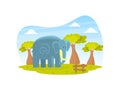 Cute Elephant on Beautiful African Landscape, Wild Animal in the Zoo or Safari Park Vector Illustration Royalty Free Stock Photo