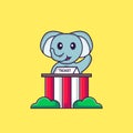 Cute elephant is being a ticket keeper. Animal cartoon concept isolated. Can used for t-shirt, greeting card, invitation card or