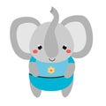 Cute elephant in blue clothes. Cartoon kawaii animal character. Vector illustration for kids and babies fashion Royalty Free Stock Photo