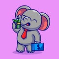 Cute Elephant Business With Money Cartoon Vector Icon Illustration