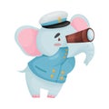 Cute elephant captain. Vector illustration on white background.