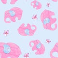 Cute elephant cartoon baby seamless pattern watercolor