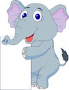 Cute elephant cartoon with blank sign Royalty Free Stock Photo
