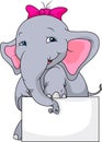 Cute elephant cartoon and blank sign Royalty Free Stock Photo