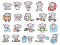 Cute elephant cartoon bundle color for kids, baby characters, wedding,card.vector