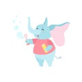 Cute Elephant Cartoon Character Blowing Soap Bubbles Vector Illustration Royalty Free Stock Photo