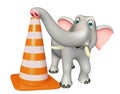 Cute Elephant cartoon character with construction cone