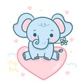 Cute elephant cartoon on cloud Kawaii animal baby shower boy Royalty Free Stock Photo