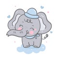 Cute elephant cartoon on cloud Kawaii animal baby shower boy Royalty Free Stock Photo