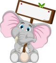 Cute elephant cartoon holding blank board