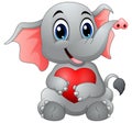 Cute elephant cartoon hugging a heart