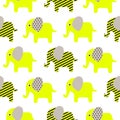 Cute elephant cartoon neon green baby seamless pattern.