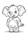 Cute Elephant Cartoon Outline Black and White Coloring Book Vector Illustration Royalty Free Stock Photo