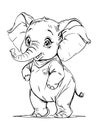 Cute Elephant Cartoon Outline Black and White Coloring Book Vector Illustration Royalty Free Stock Photo