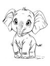 Cute Elephant Cartoon Outline Black and White Coloring Book Vector Illustration Royalty Free Stock Photo