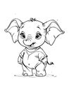 Cute Elephant Cartoon Outline Black and White Coloring Book Vector Illustration Royalty Free Stock Photo