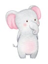 Cute elephant character in love. Hand painted watercolor illustration Royalty Free Stock Photo