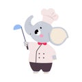 Cute Elephant Chef Character in Toque Hold Ladle Vector Illustration