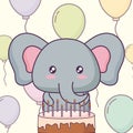 Cute elephant clebrating party kawaii character
