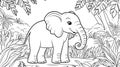 Cute Baby Elephant in Jungle Line Art Royalty Free Stock Photo