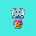 Cute elephant Drinking Boba milk tea. Animal cartoon concept isolated. Can used for t-shirt, greeting card, invitation card or Royalty Free Stock Photo