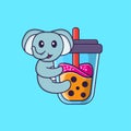 Cute elephant Drinking Boba milk tea. Animal cartoon concept isolated. Can used for t-shirt, greeting card, invitation card or Royalty Free Stock Photo