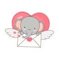 Cute Elephant with envelope and heart. Valentines day greeting card Royalty Free Stock Photo