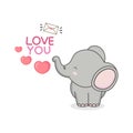 Cute Elephant with envelope and heart. Valentines day greeting card Royalty Free Stock Photo