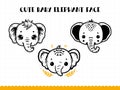 Cute elephant face in simple doodle style set. Vector illustration. Royalty Free Stock Photo