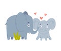 Cute elephant family. Animal parent and its baby. Happy parenthood cartoon vector illustration Royalty Free Stock Photo