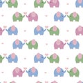 Cute elephant happy couple vector cartoon seamless pattern Royalty Free Stock Photo