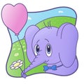 Cute Elephant. Happy Valentine`S Day.Flower, balloon. card