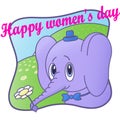 Cute Elephant. Happy women`s day.Flower,card