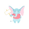 Cute Elephant Holding Blank Signboard, Funny Animal Cartoon Character Vector Illustration Royalty Free Stock Photo