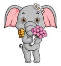 The cute elephant is holding a bouquet of flower Royalty Free Stock Photo