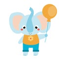 Cute elephant holing orange balloon. Cartoon animal for kids