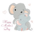 Cute elephant hugs mother elephant. Mother`s love for the child. Kind children`s illustration for mother`s day. Royalty Free Stock Photo