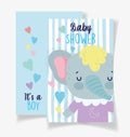 Cute elephant its a boy baby shower card Royalty Free Stock Photo