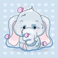 Cute elephant kawaii cartoon vector character. Adorable and funny animal with butterflies isolated sticker, patch, kids print. Royalty Free Stock Photo