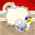 Cute elephant and label on paper background.