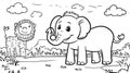 Cute Elephant and Lion Outline for Coloring Pages Royalty Free Stock Photo
