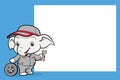 Cute elephant mascot worker uniform Car mechanic with white board