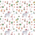 Cute elephant pattern. Seamless background with pink elephant cartoon character. Minimal baby or children print design Trend color