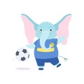 Cute Elephant Playing with Ball, Funny Animal Cartoon Character Soccer Player Vector Illustration Royalty Free Stock Photo