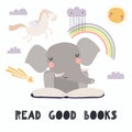 Cute elephant reading a book Royalty Free Stock Photo