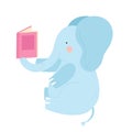 Cute elephant reading a story book