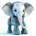 Cute elephant robot, robotic animal isolated over white background. Created with generative Ai