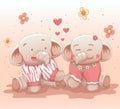 Cute elephant`s couple love each other. vector hand drawn cartoon art style