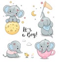 Cute Elephant set. Baby Shower greeting cards.