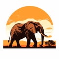 Cute Elephant Silhouette In Linocut Style Vector Art